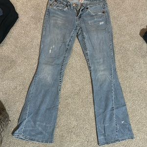 True religion Joey Big T Sz 27 distressed bootcut jeans. 30” inseam